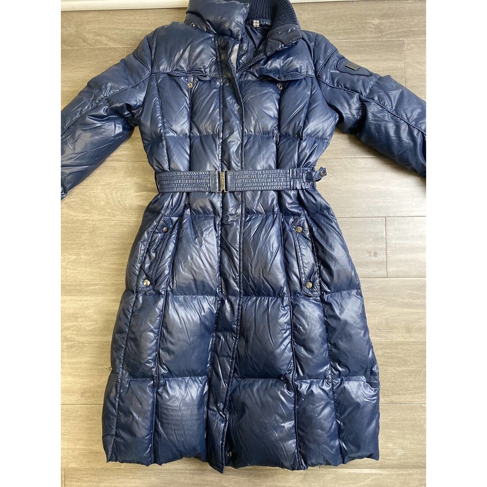 ADD Junior Down Parka Quilt‎ Coat Jacket US Xs Blue Metallic Belted